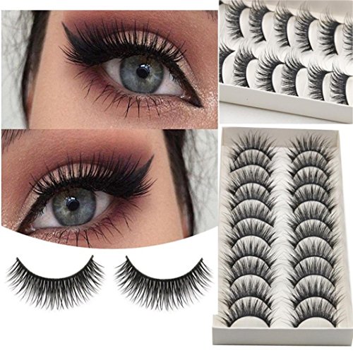Oksale® 10 Pairs Thick Long Cross Party False Eyelashes Black Band Fake Eye Lashes (Black) - Thumbnail 2