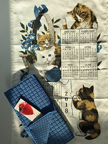2018 Curious Kittens Calendar Towel, Kitchen Drying Mat, and Cook Book Bookmark 3 Piece Bundle