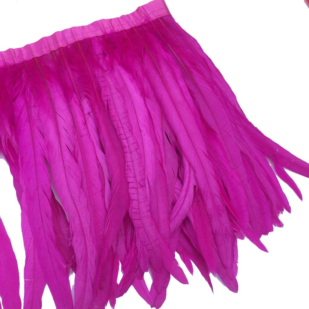 Sowder Rooster Hackle Feather Fringe Trim 10-12inch in Width Pack of 1 Yard(Fuchsia)