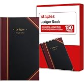 Staples Black Hardbound Ledger Book, Numbered Pages, 11.75x7.3 In | Durable sewn binding for bookkeeping, accounting, and financial records.