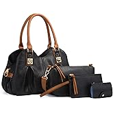 KingTo 4pcs Purses Retro Tote Handbags for Women Stylish Shoulder Bags Soft Top Handle Satchel Set