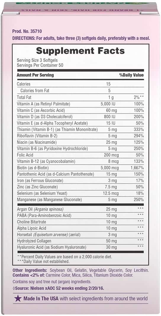 Extra Strength Hair Skin and Nails Vitamins by Nature's Bounty Optimal Solutions, with Biotin and Vitamin B, Supports Skin and Hair Health, 150 Count: Health & Personal Care