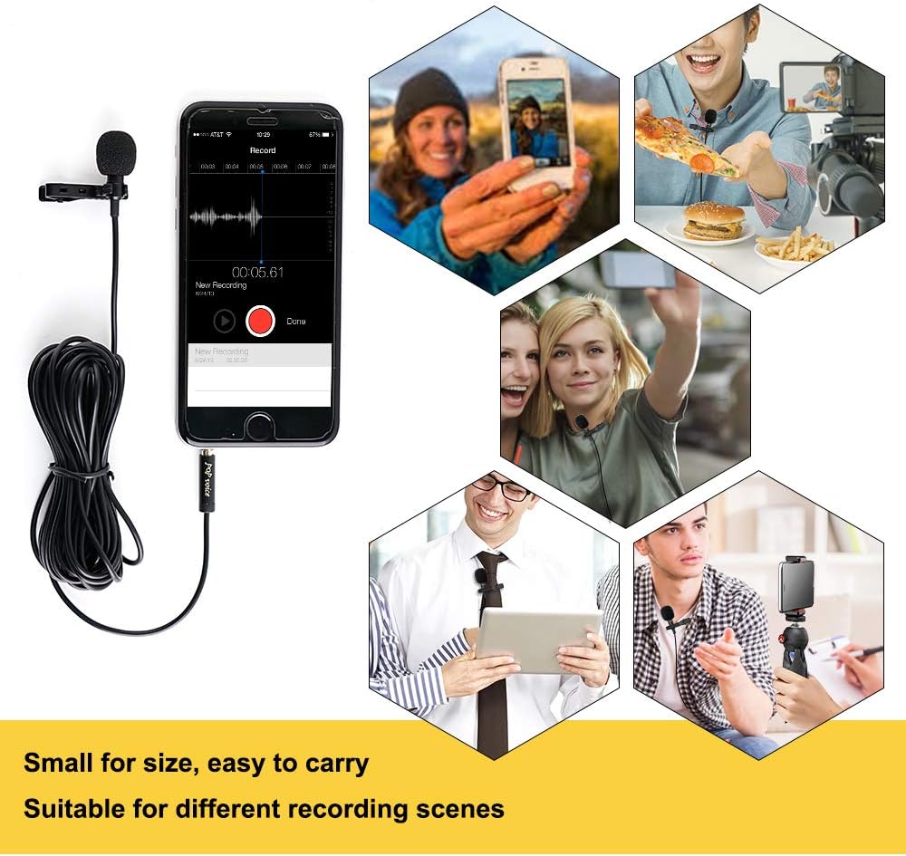 PoP Voice 12.8 Feet Lavalier Lapel Microphone Professional Grade Omnidirectional Mic Condenser Small Mini Perfect for Recording Podcast PC Laptop Android iPhone YouTube Interview ASMR External: Musical Instruments