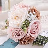 Spirit Up Art Wedding Bouquets for Bride Bridesmaid Bouquet Faux Pink Cream White Rose Artificial Silk Flowers for Wedding Party Church DIY Arrangement Valentine's Day Home Decoration, Gifts