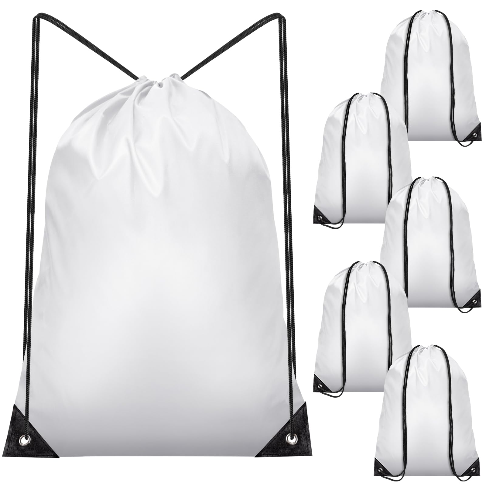 Photo 1 of IKAYAS 6 Pcs Drawstring Bags Bulk White Drawstring Backpack, String Backpack Cinch Sack Sport Gym Backpack Bags for Yoga Traviling Outdoor Sports
