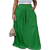 SIMIWALI Plus Size Wide Leg High Waisted Palazzo Pants for Women Casual Lounge Flowy Comfy Loose Trousers with Pockets
