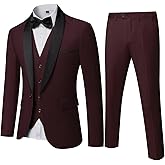 MY'S Mens 3 Piece Tuxedo Set with Bow Tie, Shawl Lapel One Button Jacket Vest & Pants, Slim Fit Suit Prom Party Wedding Tux