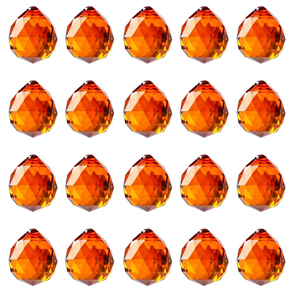 Photo 1 of 20pcs DIY Crystal Prism Suncatcher for Windows Hanging, 20mm Clear Glass Crystal Sun Catcher Beads Pendants Maker Balls for Indoor Outdoor Garden Feng Shui Home Decor Orange