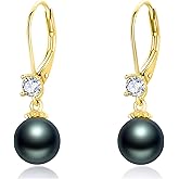 Dreamboat Pearl Dangle Drop Earrings for Women 925 Sterling Silver Black Pearl Dangling Earring Anniversary Christmas Birthday Jewelry Gifts for Mom Wife Daughter Her
