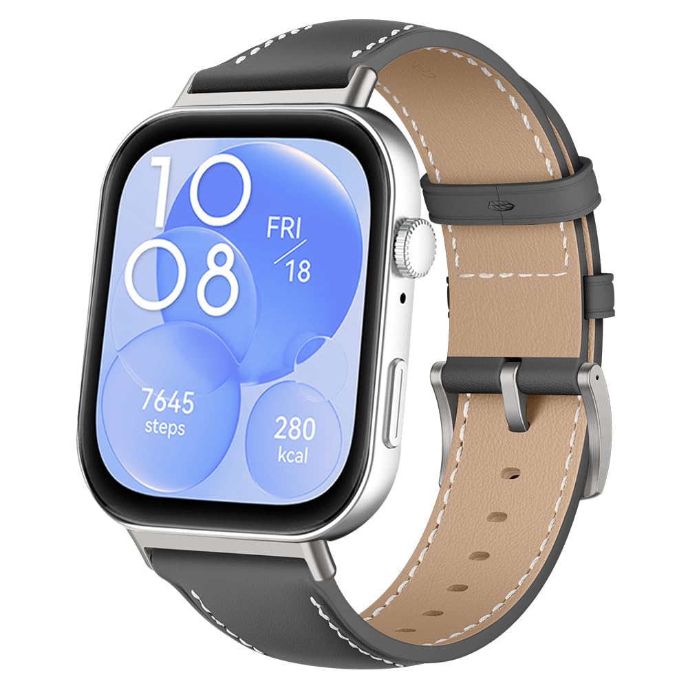 Niboow Leather Strap for Huawei Watch Fit 4 / Fit 4 Pro/Fit 3, Adjustable Watch Band with Stainless Steel Buckle, Soft Replacement Strap for Huawei Watch Fit 4 / Fit 4 Pro/Fit 3 - Gray