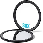 APLZGMG 1Pc 1X/30X Compact Mirror for Purses, Round Travel Magnifying Mirror, 3.9" Dual-Side Magnifying Mirrors for Travel, Makeup &amp; Purse, Small Pocket Mirrors for Women &amp; Men(Black)