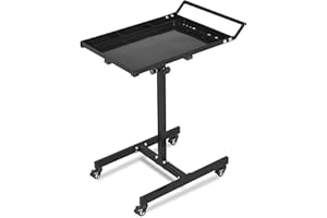 Black Rolling Tool Tray - Adjustable Height Mobile Work Table, Garage Work Station for Shop