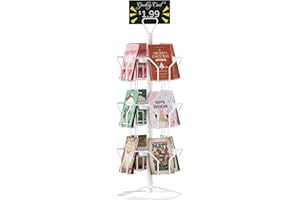 ORLESS Greeting Card Rack Display Stand, 3 Tier Rotating Card Holder Display Retail, 12 Pocket Metal Postcard Holder Display Stand, Greeting Card Holder for Postcards, Brochures, Stickers, Showcase(White)