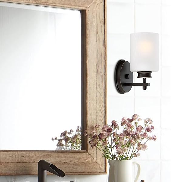 KIRA HOME PHOEBE 8″ MODERN WALL SCONCE WITH FROSTED SEEDED GLASS CYLINDER SHADE, INDUSTRIAL WALL LIGHT WITH CYLINDER GLASS SHADE, OIL-RUBBED BRONZE FINISH