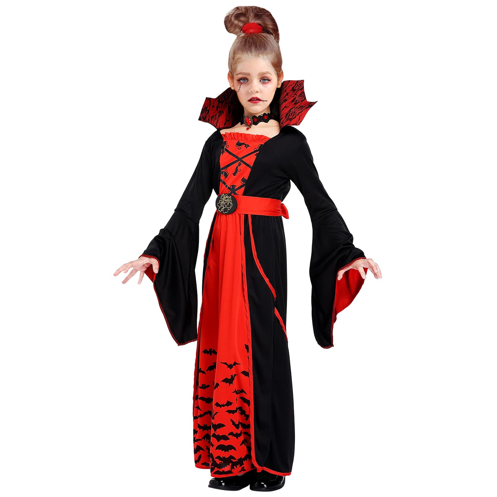 ThinkMax Halloween Vampire Costume for Girls,Kids Royal Queen Skirt for Halloween Dress Up Party,S(5-7 Years)