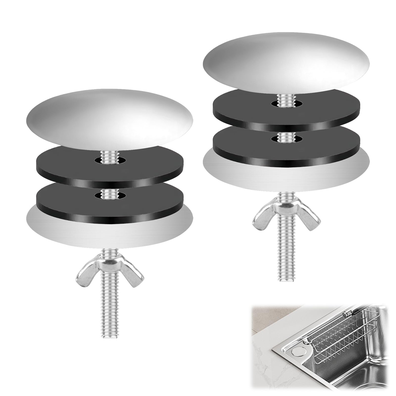 2Pcs Stainless Steel Kitchen Sink Tap Hole Cover，Matte Black Sink Tap Hole Cover for Sink and Bath Overflow Cover Leakage Prevention, for Home Kitchen and Bathroom Decoration