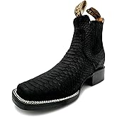 The Western Shops Men’s Genuine Leather Square Toe Embossed Python Snake Print Short Ankle Cowboy Boot