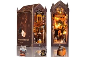 WEFAOUSE DIY Book Nook Kit, Miniature Dollhouse Booknook Kit, Creativity 3D Wooden Puzzle Bookend Bookshelf Decor with Light for Adults, Magic Bookstore