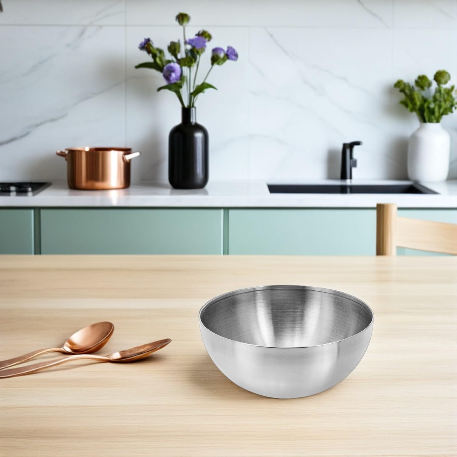 Zerodeko 2 Stück Ramen Nudelschüssel Edelstahl Schalen Koreanische Schalen Metall Pho Suppe Schüssel Servierschalen für Getreide Reissuppe Nudeln Salat 12 cm Silber Silber 4