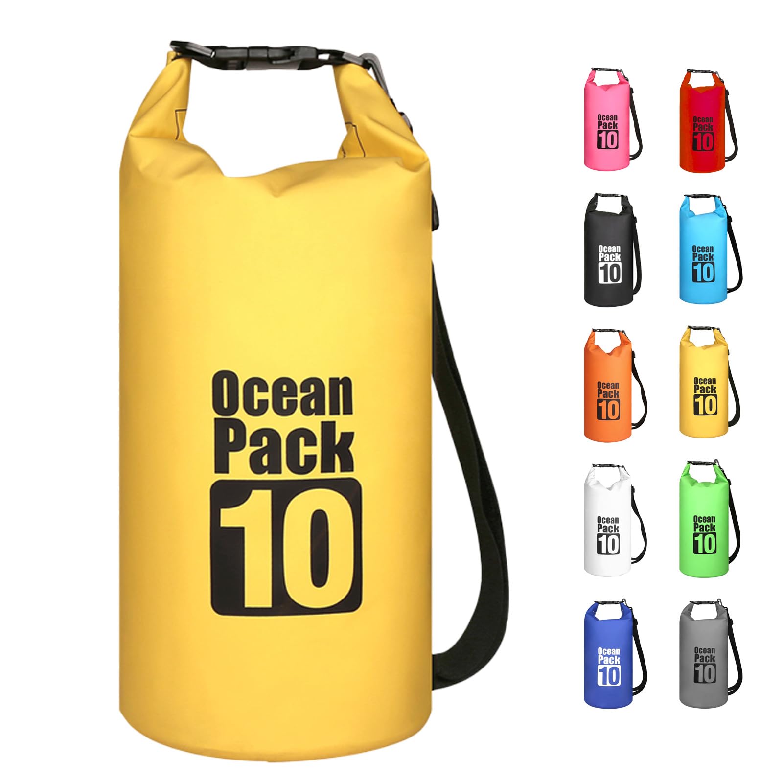 MORAINJAY 10L Yellow Dry Bag,Waterproof Bag with Single Adjustable Shoulder Strap,Middle Capacity Dry Sack 2L 5L 10L 15L 20L 30L for Outdoor Camping,Rafting,Swimming,Boating,Surfing