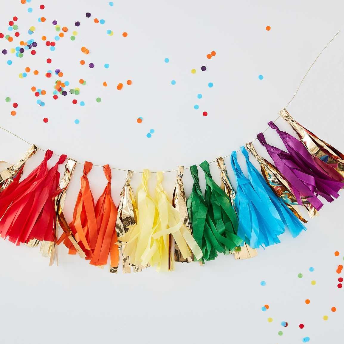 Ginger Ray Multi Coloured & Gold Tassel Garland Party Hanging Decoration - Over The Rainbow