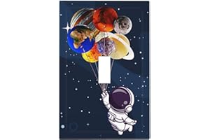 SHINYLUCK Planet Astronaut 1 Gang Light Switch Plate Cover Single Toggle Wall Plate Electrical Switchplate Decorative Nature Faceplate for Nursery Boys Girls Teens Room Decor Bedroom Bathroom Playroom 5"x3"