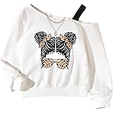 SHENHE Girl's Graphic Print Cut Out Shoulder Asymmetrical Cute Sweatshirt Pullover Top