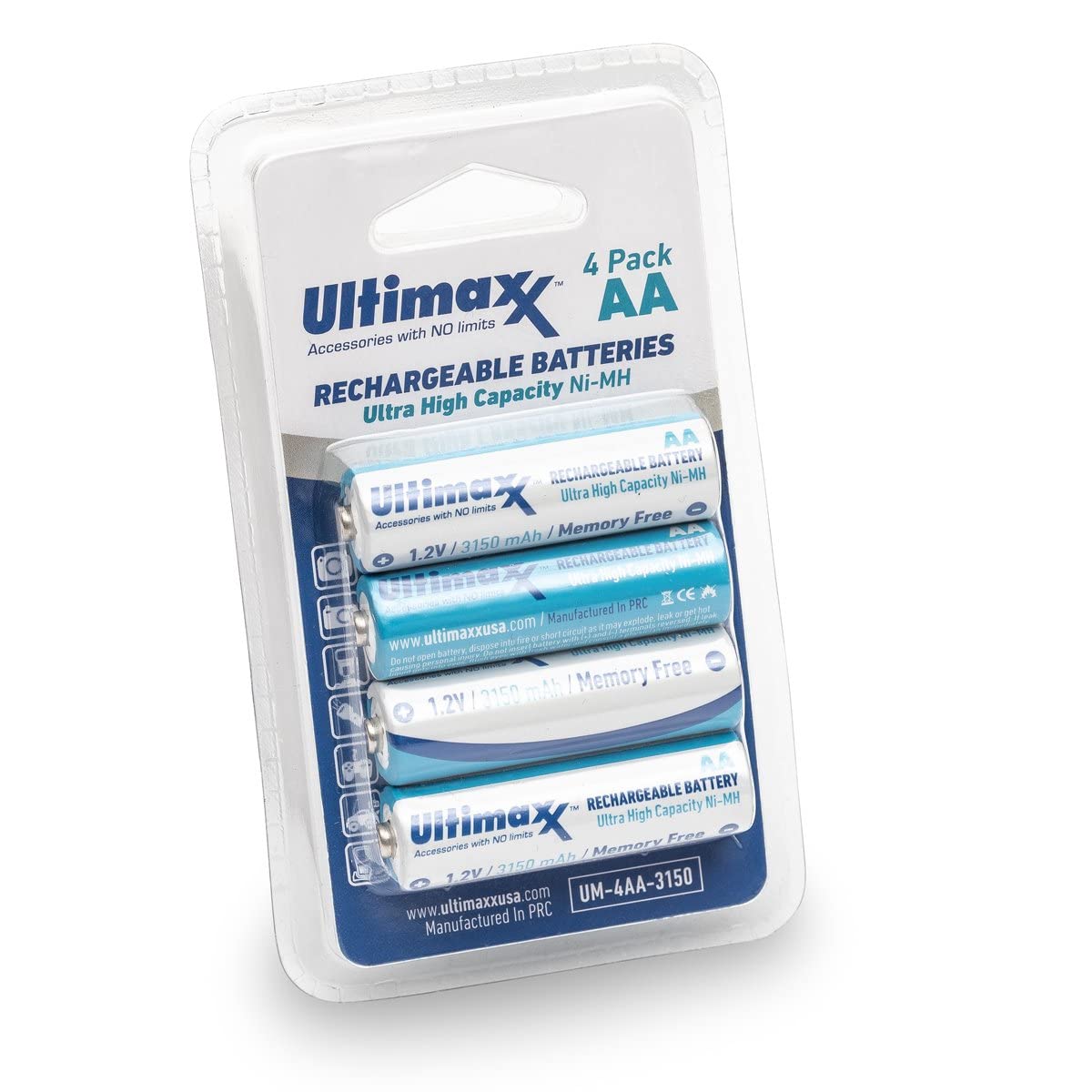Ultimaxx 4X AA Rechargeable Batteries 3150 MAh Ultra High Capacity Ni-MH