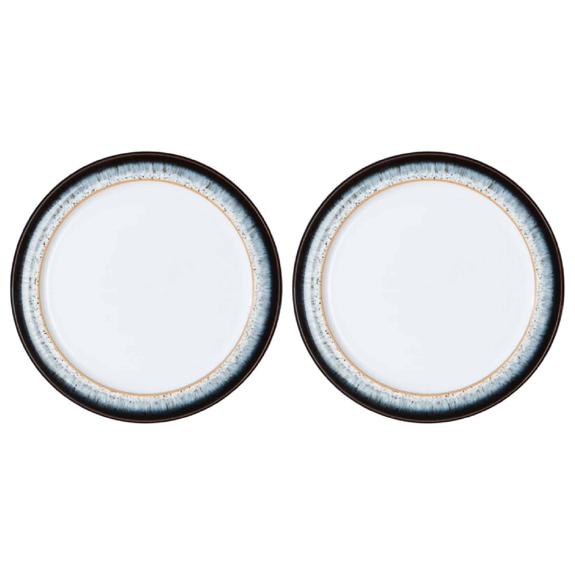 Denby - Halo Small Plates Set of 2 - Reactive Glaze Dishwasher Microwave Safe Crockery 20.5cm - Black, Grey White Ceramic Stoneware Tableware Side Plates - Chip & Crack Resistant