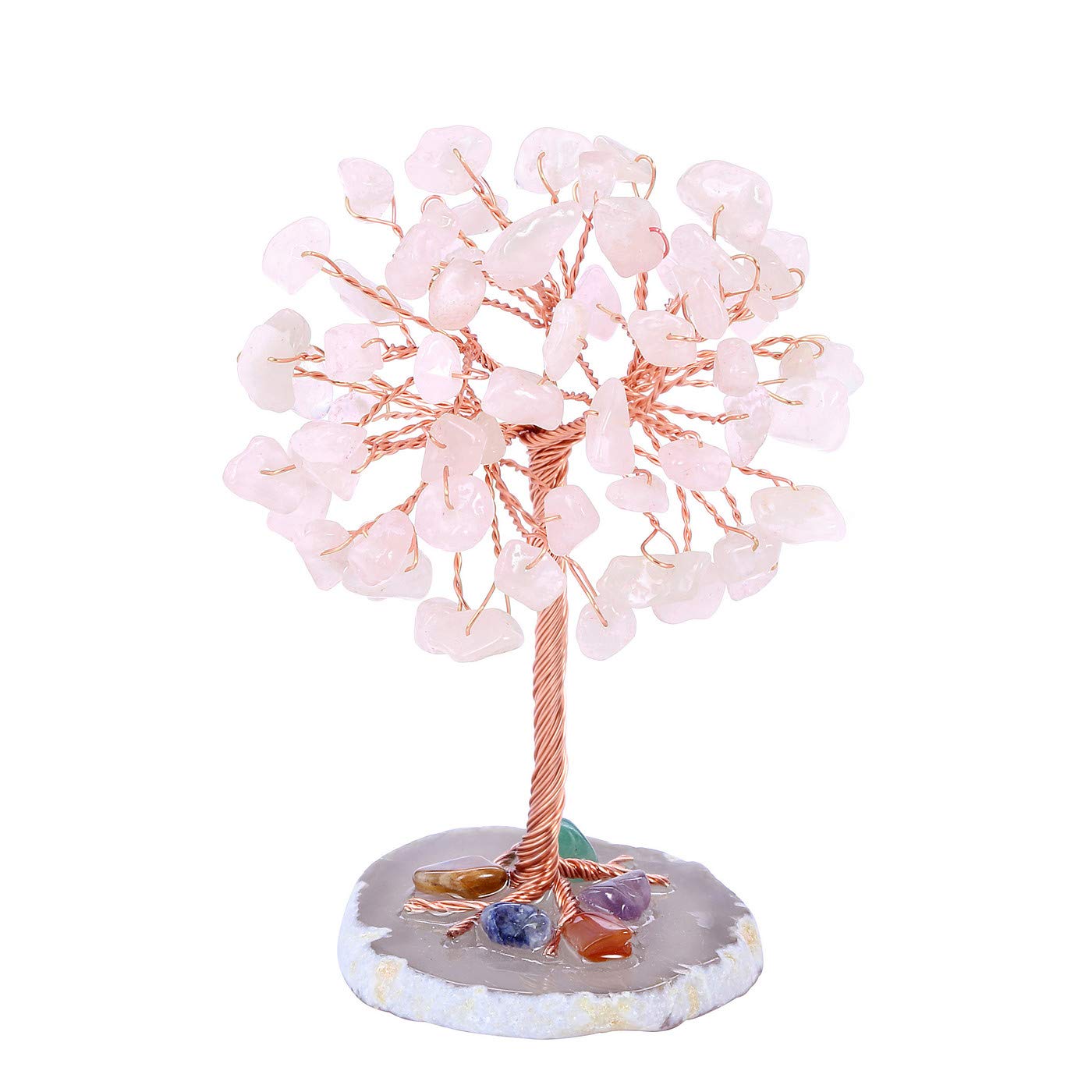 JSDDE Mini Crystal Healing Tumble Stone Life Feng Shui Gemstones Agate Money Tree Figurines Ornament (Rose Quartz)
