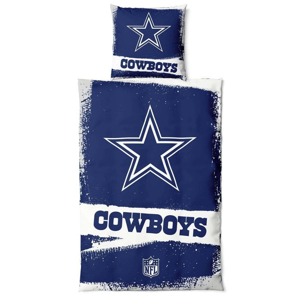 Great Branding Dallas Cowboys NFL Bed Linen Set ** Raw ** Cotton, Zip Closure, 135 x 200 cm Duvet Cover and 80 x 80 cm Pillowcase