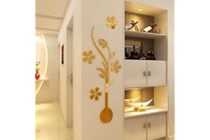 HEYING Mirror Flower Vase 3D Crystal Acrylic DIY Wall Stickers& Murals For Entranceway , Living Bedroom Dining Room Décor Hom