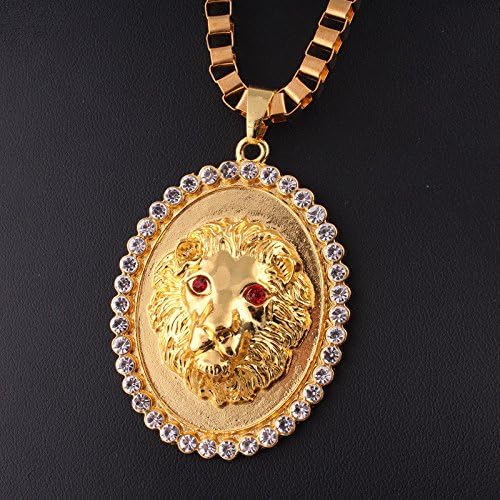 New 18K Gold Plated LION HEAD PIECE Rhinestone Pendant Chain Hip Hop Necklace
