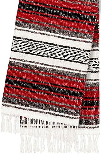 Mexico Peyote Hippie Blanket Classic Mexican Style Falsa Stripe Pattern Red Vivid Peyote Colors Throw Bed Tapestry Yoga Blanket Hand Woven Acrylic 57" x 74"