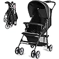 Baby Joy Lightweight Stroller, Compact Toddler Travel Stroller for Airplane, Infant Stroller w/Adjustable Backrest/Footrest/Canopy, 5-Point Harness, Storage Basket, Easy One-Hand Fold, Black