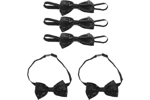 Yardwe Black Shiny Sequin Bow Tie Set 5Pcs Adjustable Pre-Tied for Boys and, Solid Color Accessories for