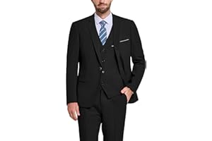 Hihawk Men's 3 Piece Suit Set with Tie, One Button Solid Slim Fit Jacket Vest & Pants, Suits for Mens Wedding Party Business