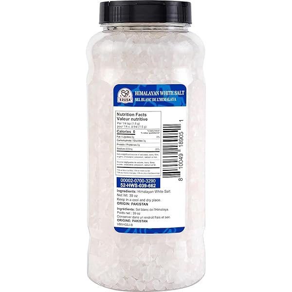 52USA HIMALAYAN WHITE SALT COARSE, SEA SALT FOR GRINDER REFILL, 39 OZ (2.4 POUND), PURE NATURE HIMALAYAN SALTS, COARSE SALTS PERFECT FOR COOKING, BBQ, BAKING, KOSHER SALT