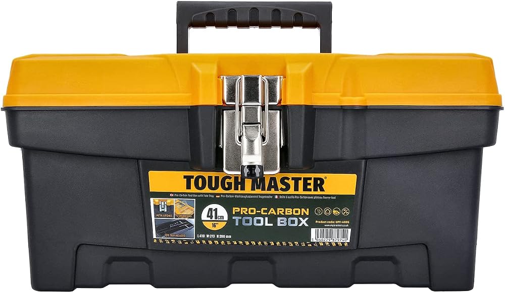 TOUGH MASTER Tool Box Professional Heavy Duty 16in Portable Black Yellow