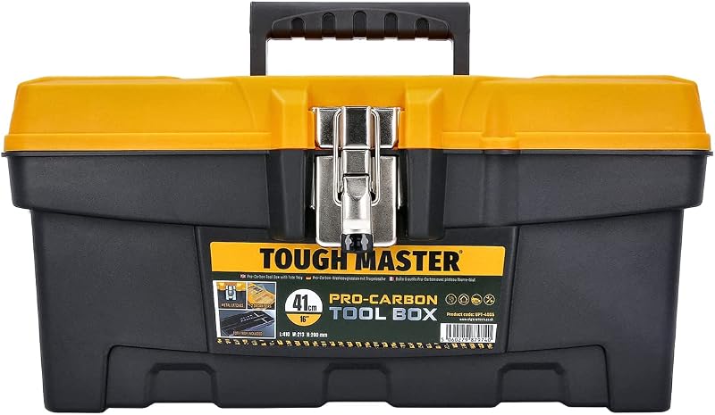 TOUGH MASTER Tool Box Professional Heavy Duty 16in Portable Black Yellow