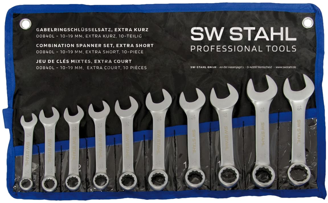 SW-Stahl 00840L Combination Wrench Box Spanner Set, Extra Short, 10 Piece Set