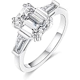 IMOLOVE Moissanite Engagement Rings for Women, 3 Carat D Color VVS1 Emerald Cut Solitaire Engagement Rings Moissanite Wedding Rings for Women with 18K White Gold Plated Size 5-11