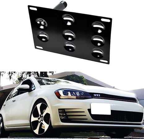 Amazon Hisportユーロスタイルフロントバンパー牽引穴アダプタライセンスプレートマウントブラケットfor 15 Upフォルクスワーゲンmk7ゴルフgti キャリア用アタッチメント 車 バイク