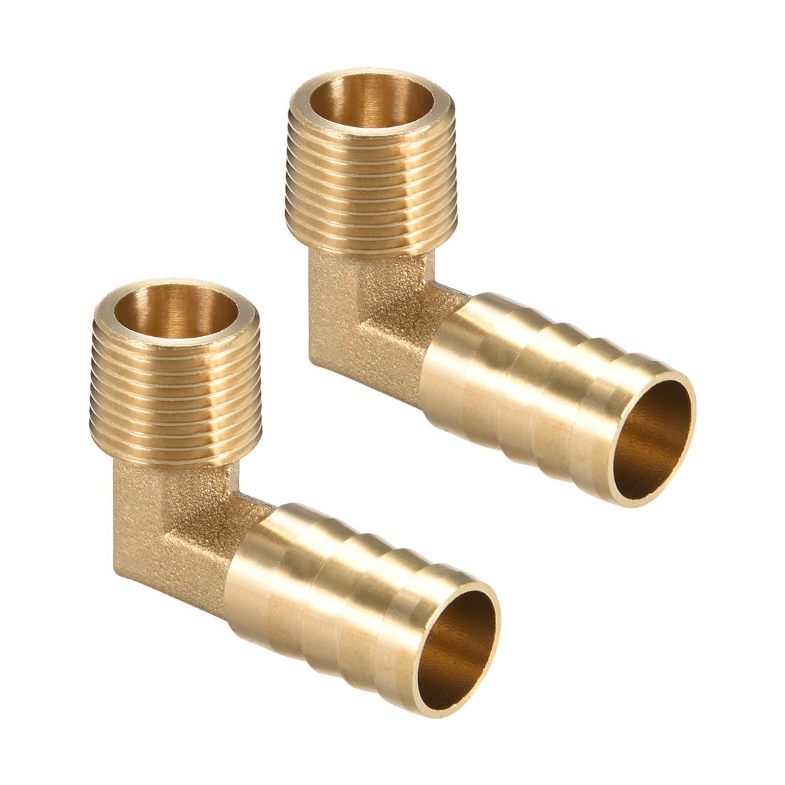 sourcing map Brass Barb Hose Fitting, 90 Degree Elbow 14mm Barbed to 3/8 PT Male Pipe Adapter Connector 2pcs