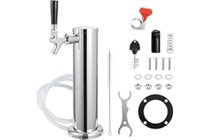 MRbrew Single Tap Draft Beer Tower, Support Countertop and Kegerator Installation, Stainless Core Beer Faucet Stainless Steel 3'' Flange Brewing Tower Dispenser Kit with Self-Closing Faucet Spring