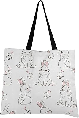 Amazon Akiraki トートバッグ レディース うさぎ うさぎ柄 白 ホワイト 鳥柄 かわいい 大容量 エコバッグ ハンドバッグ バッグ 旅行 通学 通勤 軽量 おしゃれ かわいい 防水 肩掛け 誕生日 プレゼント トートバッグ