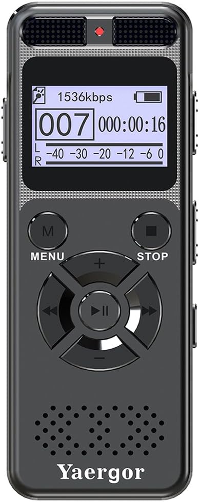 Digital Voice Activated Recorder,Yaergor 8GB 1536Kbps Sound Audio Recorder Dictaphone for Lectures Meetings Interviews,Double Stereo Microphone