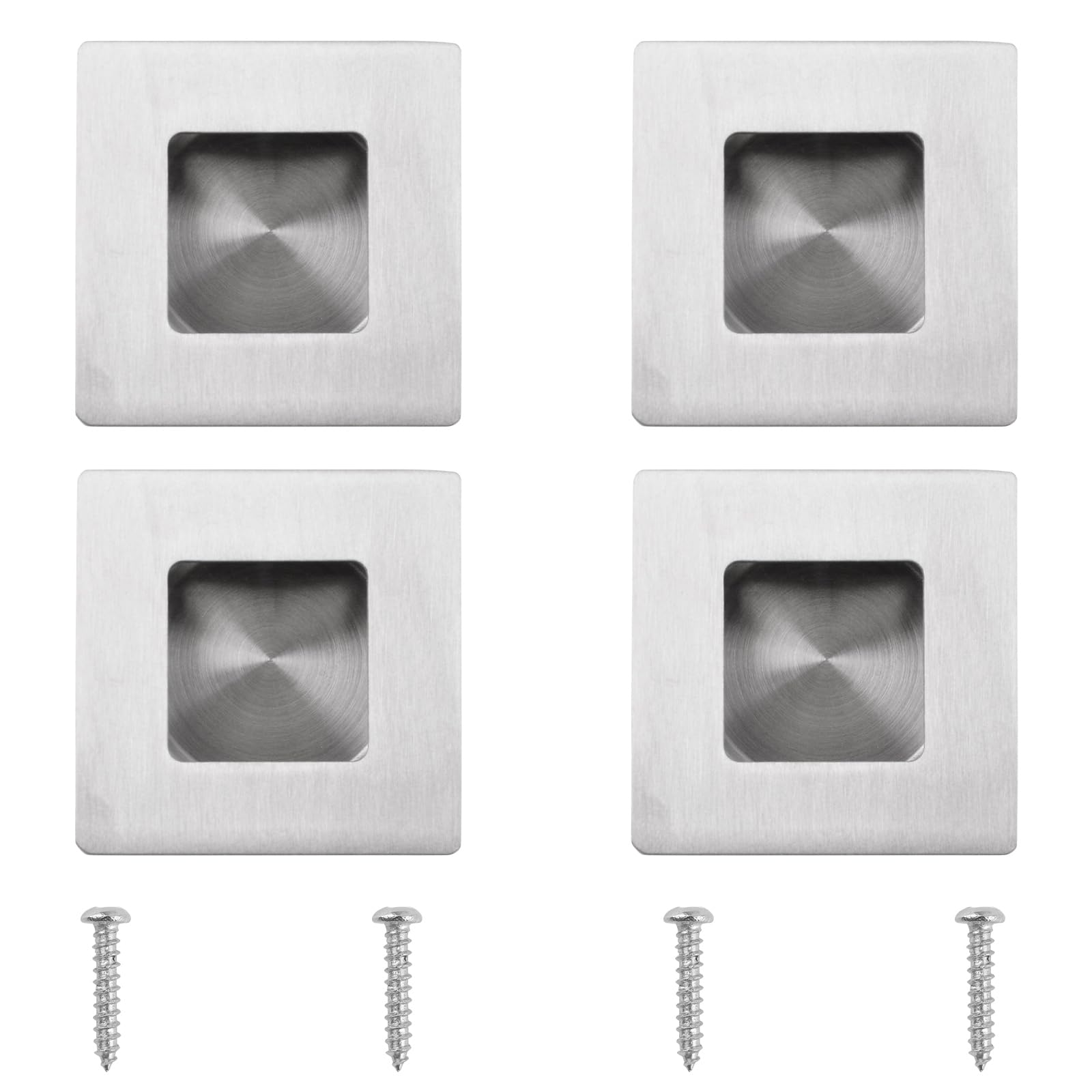 MOROBOR Recessed Finger Flush Pulls, 4pcs Square Side Hole Flush Handle Stainless Steel Embedded Sliding Closet Door Handles for Drawer Cupboard Wardrobe/Brushed Silver, 50mm