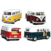 Set of 4: 5" Classic 1962 Volkswagen Van 1:32 Scale (Green/Maroon/Red/Yellow)