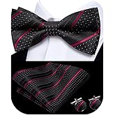 Hi-Tie Bow Ties for Men Pre-Tied Pocket Square with Cufflinks Mens Bowtie Sets for Wedding Formal Party